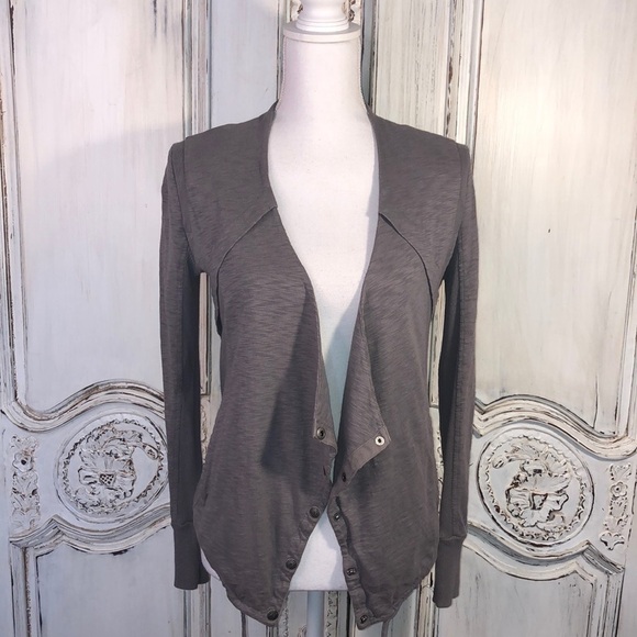 AX Armani Exchange Gray Cotton Knit High Back Hem Long Sleeve Lightweight Jacket - Picture 1 of 11